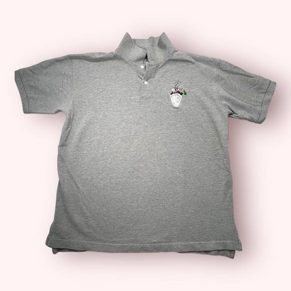 Vintage 90s Bugs Bunny Looney Tunes Warner Bros Grey Polo Collared Shirt Size XL - Picture 1 of 7
